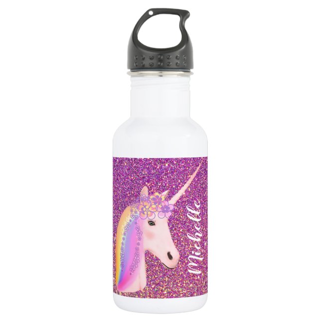 Garrafa Rainbow Unicorn Pink Dourado Glitter Sparkle Girls (Frente)