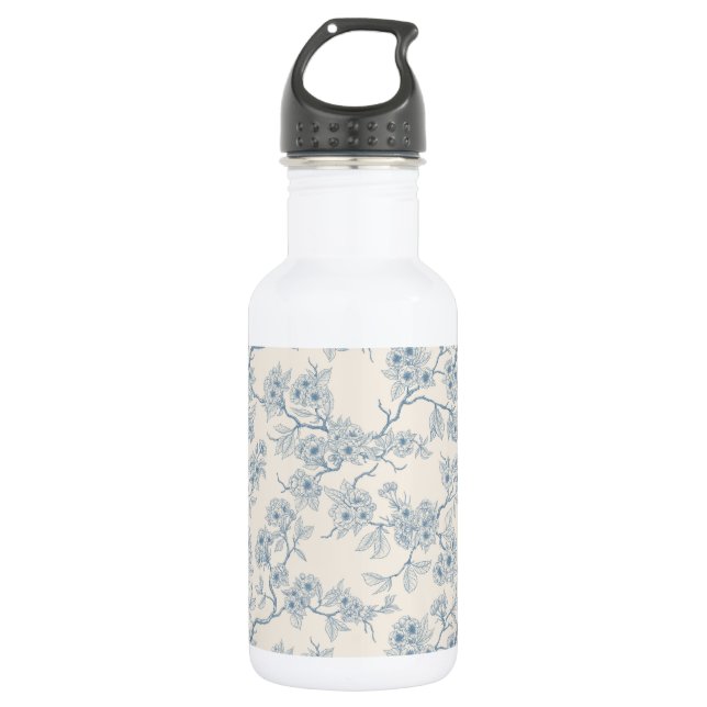 Garrafa Ramos de flor de cerejeira em azul e branco esmaec (Frente)