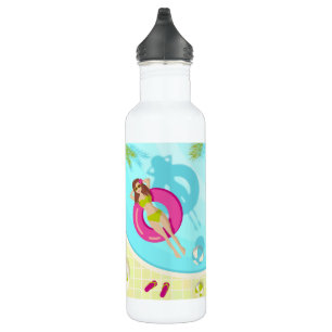 Garrafa Rapariga de natação em biquíni, mancha de praia de