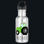 Garrafa Rapazes, Escola de Trator de Transporte Verde<br><div class="desc">Este design de garrafa de água de aço inoxidável bonito e legal apresenta um desenho verde colorido e pode ser personalizado com o nome do seu filho. Perfeito para crianças que amam tratores ou fazendas, excelente para pré-escola, jardim de infância ou presente de volta à escola! Veja na nossa loja...</div>
