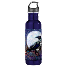 Garrafa Raven Moon Floral Preto Branco Branco