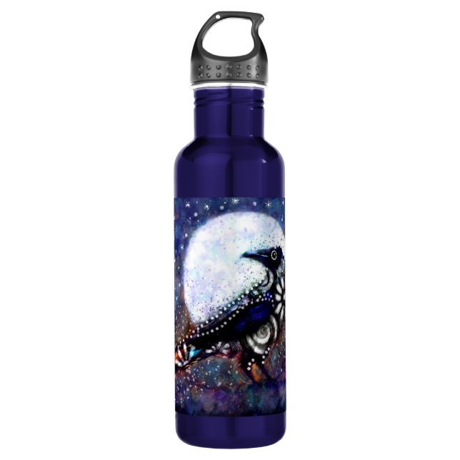 Garrafa Raven Moon Floral Preto Branco Branco (Frente)