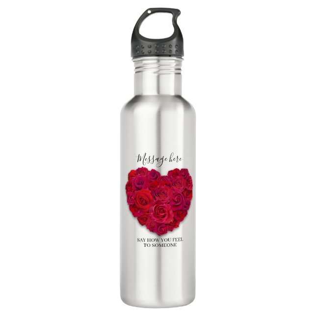 Garrafa Red Rose Heart Romantic Floral Custom Text (Frente)