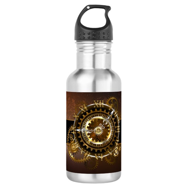 Garrafa Relógio a vapor com engrenagens antigas (Frente)