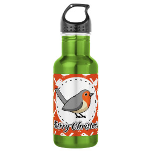 Garrafa Robin on Orange White Bird Pattern - Feliz Natal