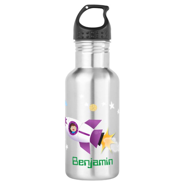 Garrafa Rockets em ilustração de desenhos animados espacia (Frente)