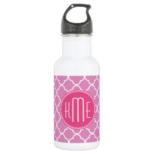 Garrafa Rosa cor-de-rosa Quatrefoil com monograma feito