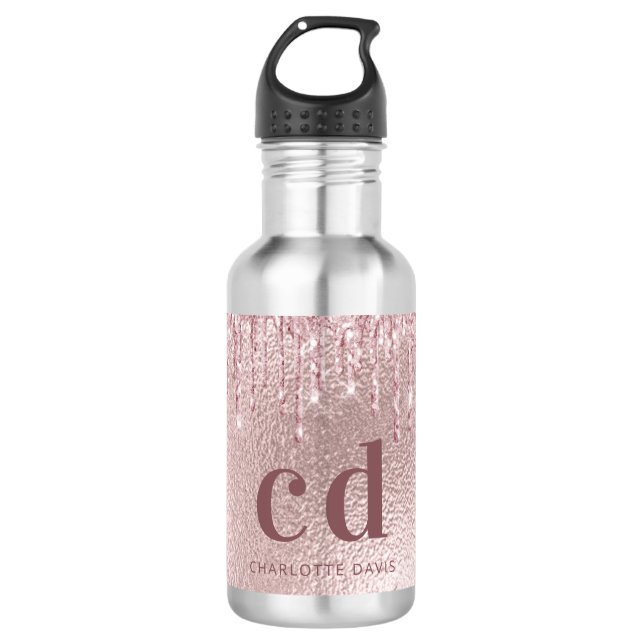 Garrafa Rosa dourado brilha pingue-pongue nome de monogram (Frente)