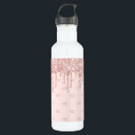 Garrafa Rosa dourado - iniciais do monograma cor-de-rosa<br><div class="desc">Menina e glamourosa. Um fundo cor-de-rosa pincelado,  decorado com pingos de falso brilho no rosa. Personalize e adicione suas iniciais de monograma. Letras rosa douradas. As suas iniciais do monograma como um padrão de fundo.</div>