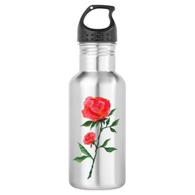 Garrafa Rosa vermelha - Cor da Água Preta (Frente)