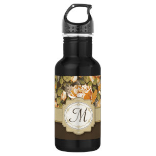 Garrafa Rosas Amarelas Douradas em Castanho com Monograma