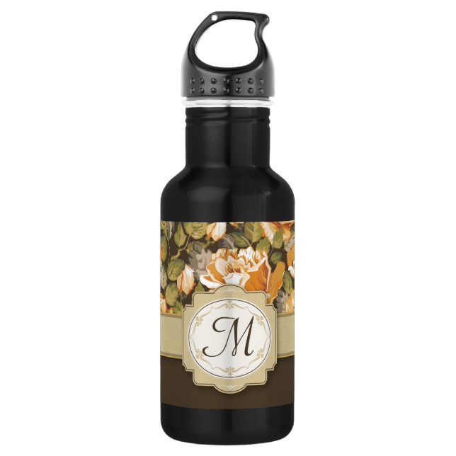 Garrafa Rosas Amarelas Douradas em Castanho com Monograma (Frente)