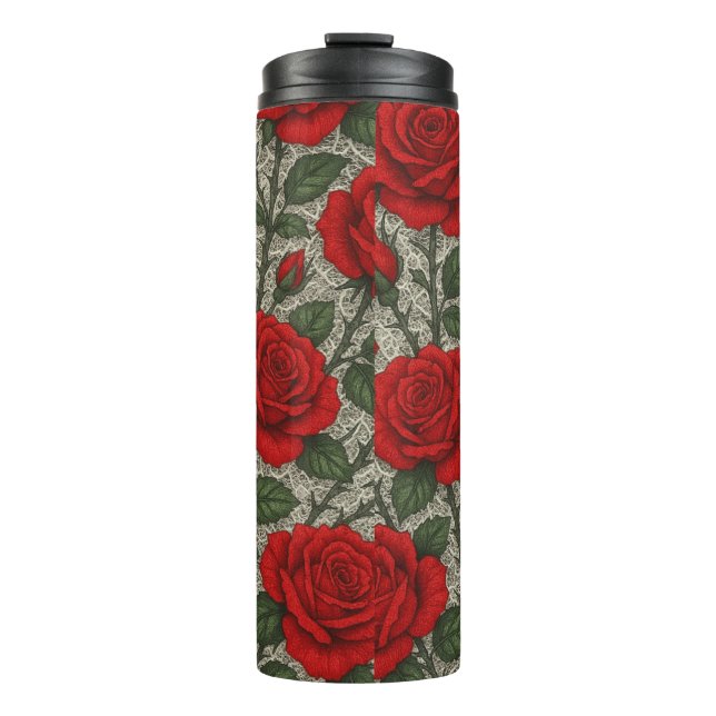 Garrafa Rosas Vermelhas sobre Renda Branca (Frente)