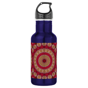 Garrafa Rosetas Mandala Vermelho Dourado Amarelo