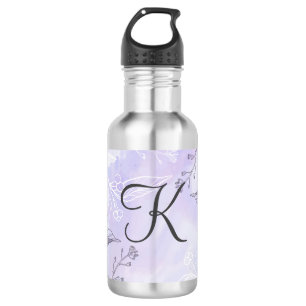Garrafa Roteiro de Monograma Branco Cinza Roxo Floral