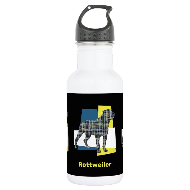 Garrafa Rottweiler Pet Dog Silhouket Amarelo e Blue Grid (Frente)