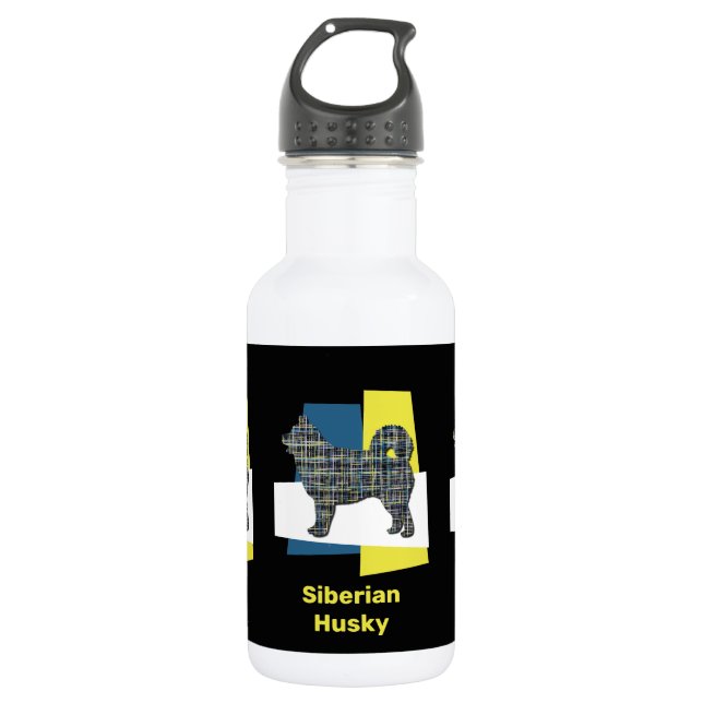 Garrafa Rouco Cachorro Siberiano Silhout Yellow & Blue Gri (Frente)