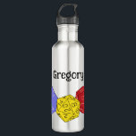 Garrafa RPG Gaming Dice, Conselho, Jogos Fantásticos Perso<br><div class="desc">Esta garrafa d'água tem ilustrações coloridas de dados do estilo de jogos de fantasia com dados de 4 lados,  12 lados e 20 lados. Acima do gráfico está um ponto para adicionar um nome ou outro texto personalizado. Perfeito para fãs de diferentes jogos RPG e jogos de conselho.</div>