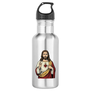 Garrafa Sagrado Coração Jesus Arte Vetorial de Gravura Ant