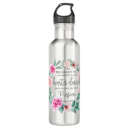 Garrafa Salmo 20:4 Bíblia Cristã Verso Rosa Floral