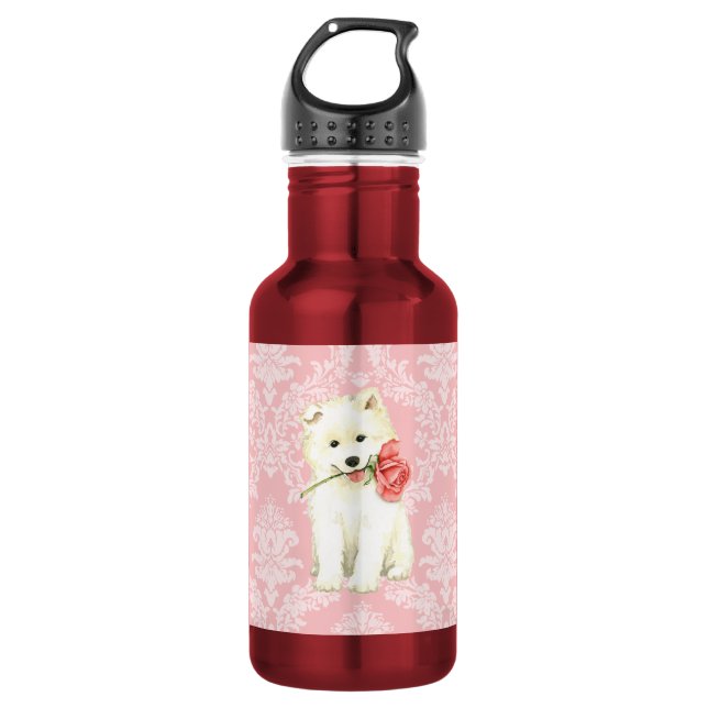 Garrafa Samoyed cor-de-rosa dos namorados (Frente)