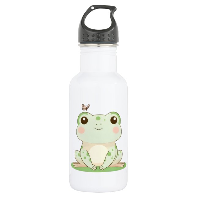 Garrafa Sapo Kawaii com Borboleta Design Fofo da Natureza (Frente)