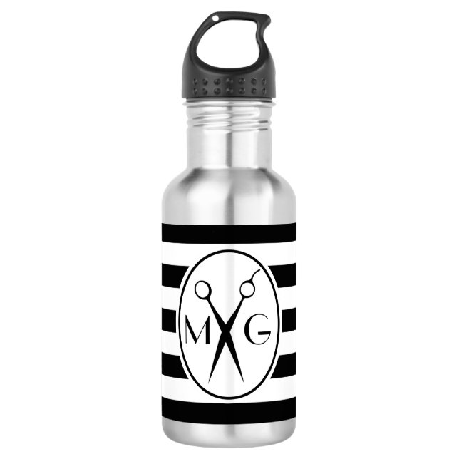 Garrafa Scissor a barbearia do cabeleireiro das iniciais (Frente)