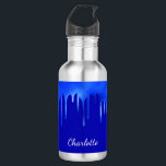 Garrafa Script de nome de pingar de tinta azul real<br><div class="desc">Um fundo azul-real chic,  decorado com pingos de tinta,  com aparência pingando. Personalize e adicione um nome escrito com um script estilo moderno,  elegante e escrito à mão.</div>