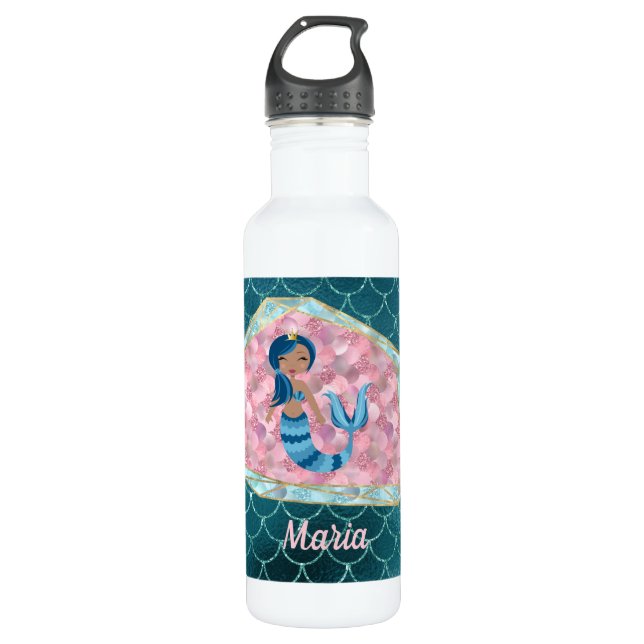 Garrafa Sereia divertida em Aqua Profundo em uma casca ros (Frente)