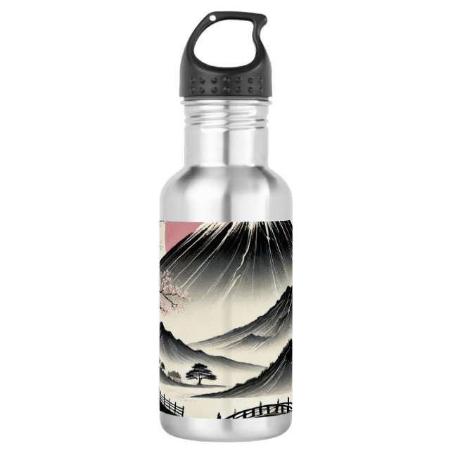 Garrafa Serene Elegance: Monte Fuji e Cherry Blossoms (Frente)