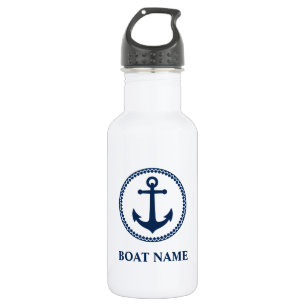 Garrafa Seu Barco Nome Azul Mar Âncora Branco