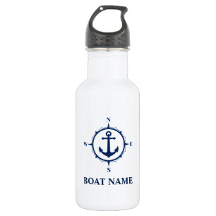Garrafa Seu nome de barco Blue Compass Anchor White
