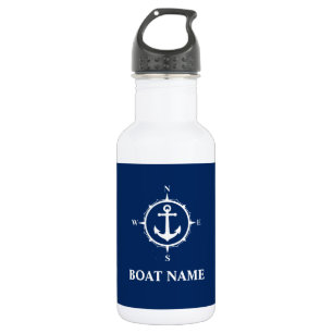 Garrafa Seu nome de barco Compass Anchor Azul Branco