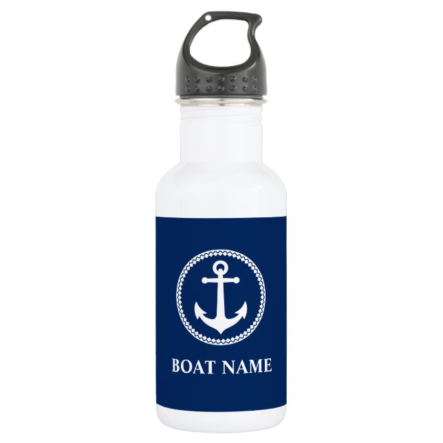 Garrafa Seu nome de barco Sea Anchor Blue White (Frente)