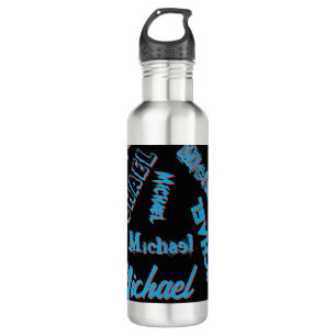 Garrafa Seu nome é padrão monograma azul preto