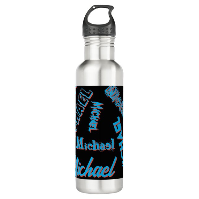 Garrafa Seu nome é padrão monograma azul preto (Frente)