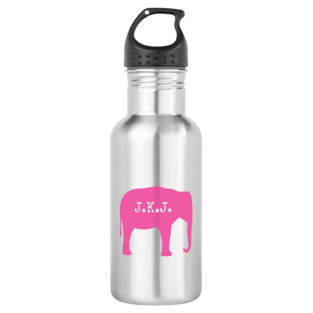 Garrafa Silhueta de elefante rosa com seu texto (Frente)