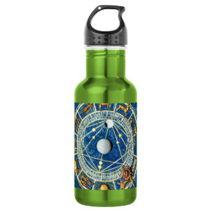 Garrafa Sinais de Astrologia Celestial Azul e Dourada