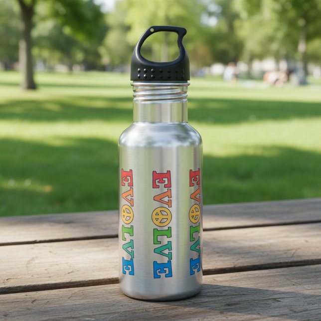 Garrafa Sinal de Paz Evoluir (Evolve peace sign watter bottle.)