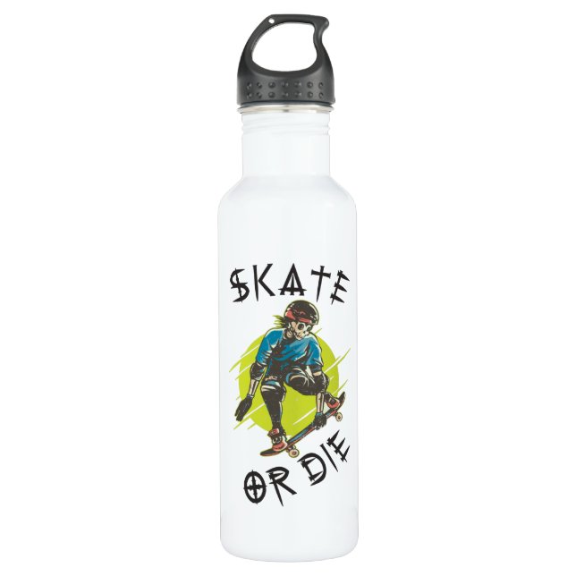 Garrafa Skeleton Skateboarder skate ou die (Frente)