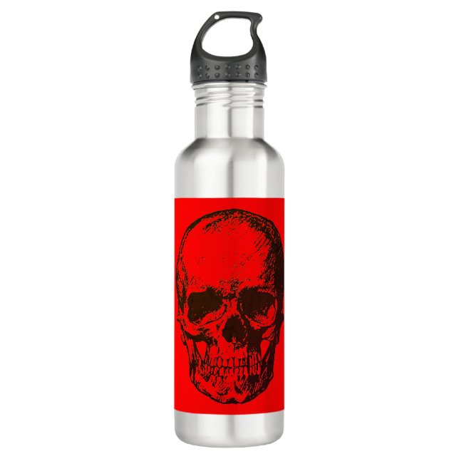 Garrafa Skull Fantasy Pop Art Rock Punk Heavy Metal Red (Frente)