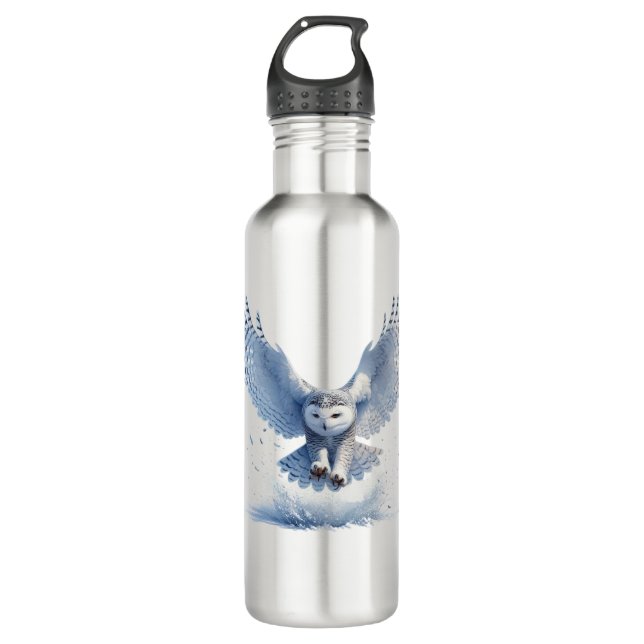 Garrafa Snowy Owl no meio de um Swoop feito em Watercol (Frente)