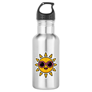 Garrafa Sol Retro Kawaii Fofo Usando Óculos de Sol Rosa Ve