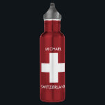 Garrafa Suiça de bandeira suíça<br><div class="desc">Frasco de água viagem com suiça com bandeira suíça. Uma garrafa d'água pessoal. Você pode facilmente mudar o nome.</div>