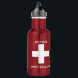 Garrafa Suiça de bandeira suíça<br><div class="desc">Frasco de água viagem com suiça com bandeira suíça. Pessoal,  nome,  garrafa d'água. Você pode facilmente mudar o nome.</div>