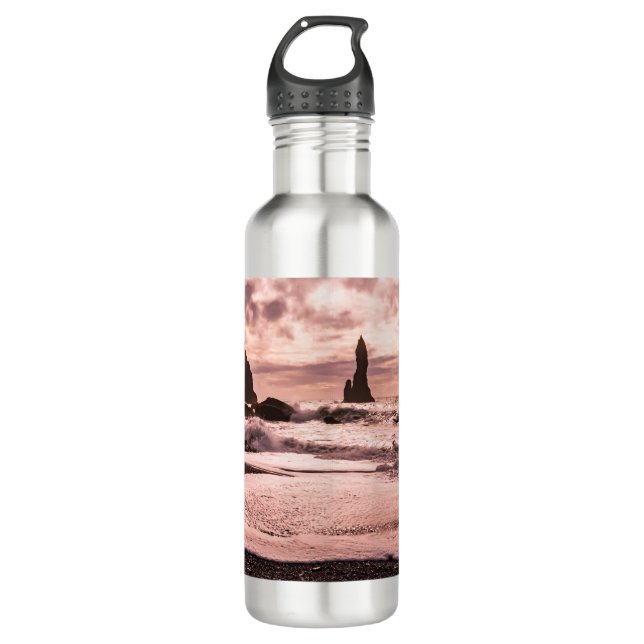 Garrafa Sunset na praia de areia negra de Reynisfjara, Isl (Frente)