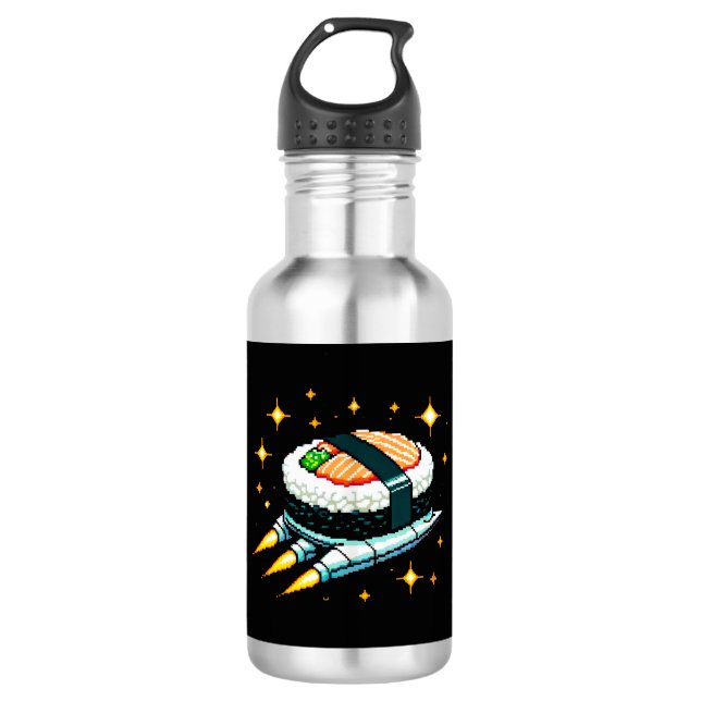 Garrafa Sushi Spaceship Pixel Art Voando Sushi Roll Design (Frente)