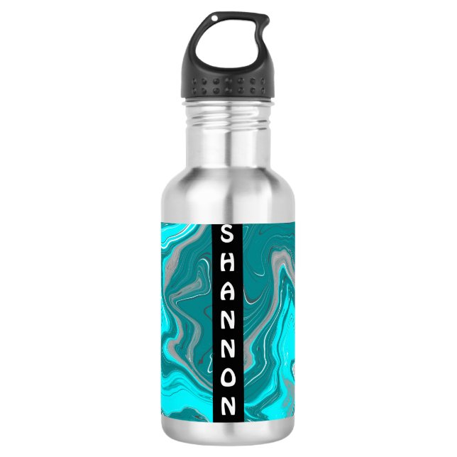 Garrafa Teal Personalizado, Turquesa Marble Fluid Art (Frente)