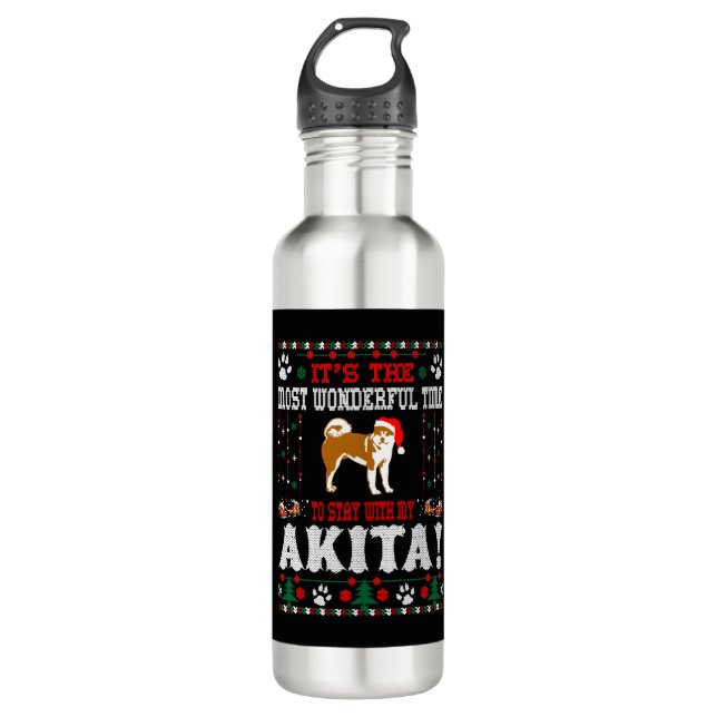Garrafa Tempo Maravilhoso com Akita Christmas Ugly Sweater (Frente)