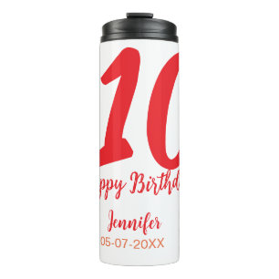 Garrafa Térmica 10.º aniversário adicionar nome data ano vermelho 